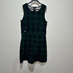 Old Navy Girls Green & Black Holiday Plaid Dress, Sz L (10-12)